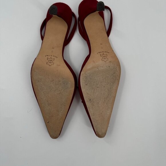 Isaac Mizrahi Red Suede Pointed Toe Slingback Heels With Bow Detail Size 8 M Mad - Picture 6 of 10